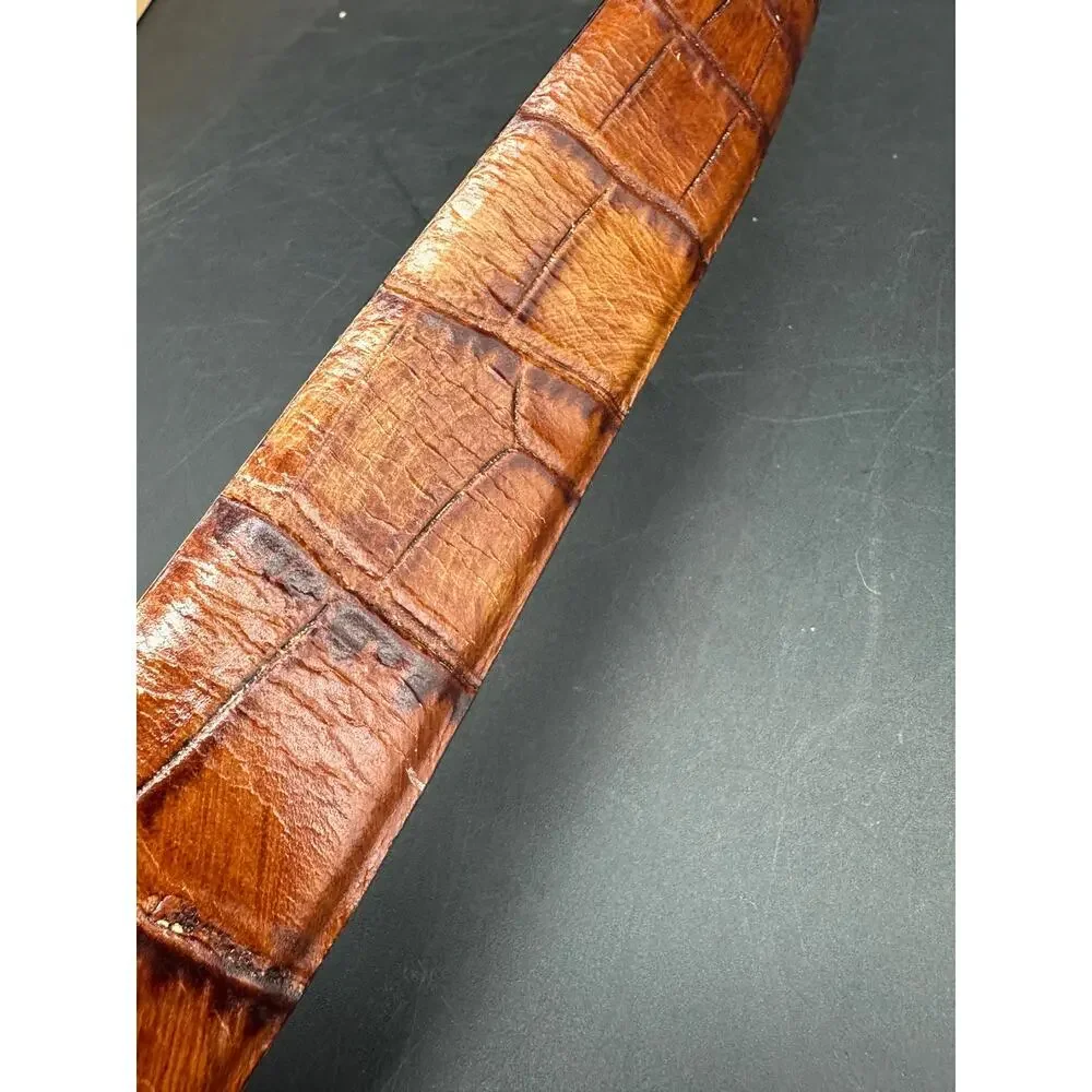Garuglieri Made Italy Croc Pattern Leather Brown Belt 1 1/4